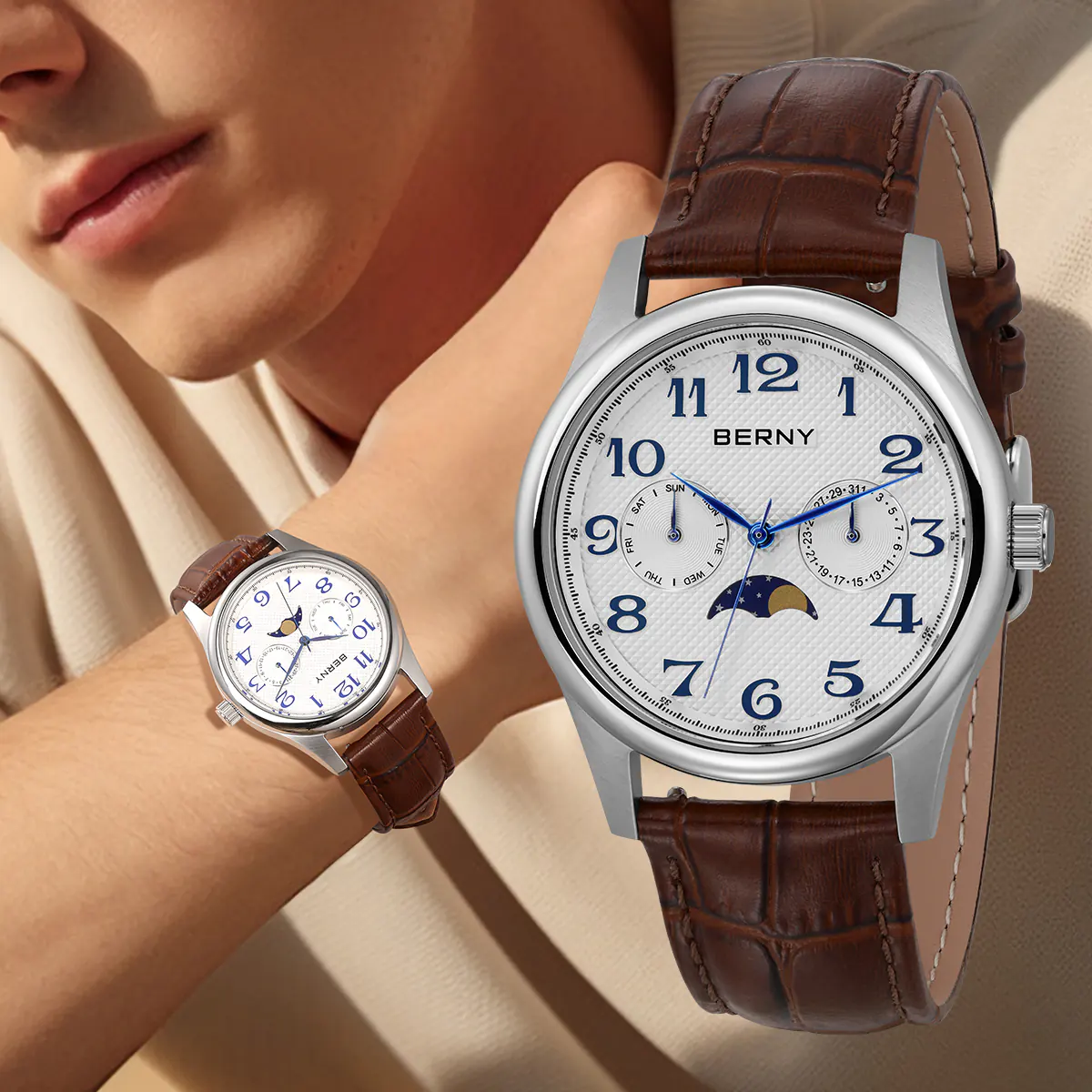 BERNY-Men Quartz Moonphase Watch-2190M - Image 6