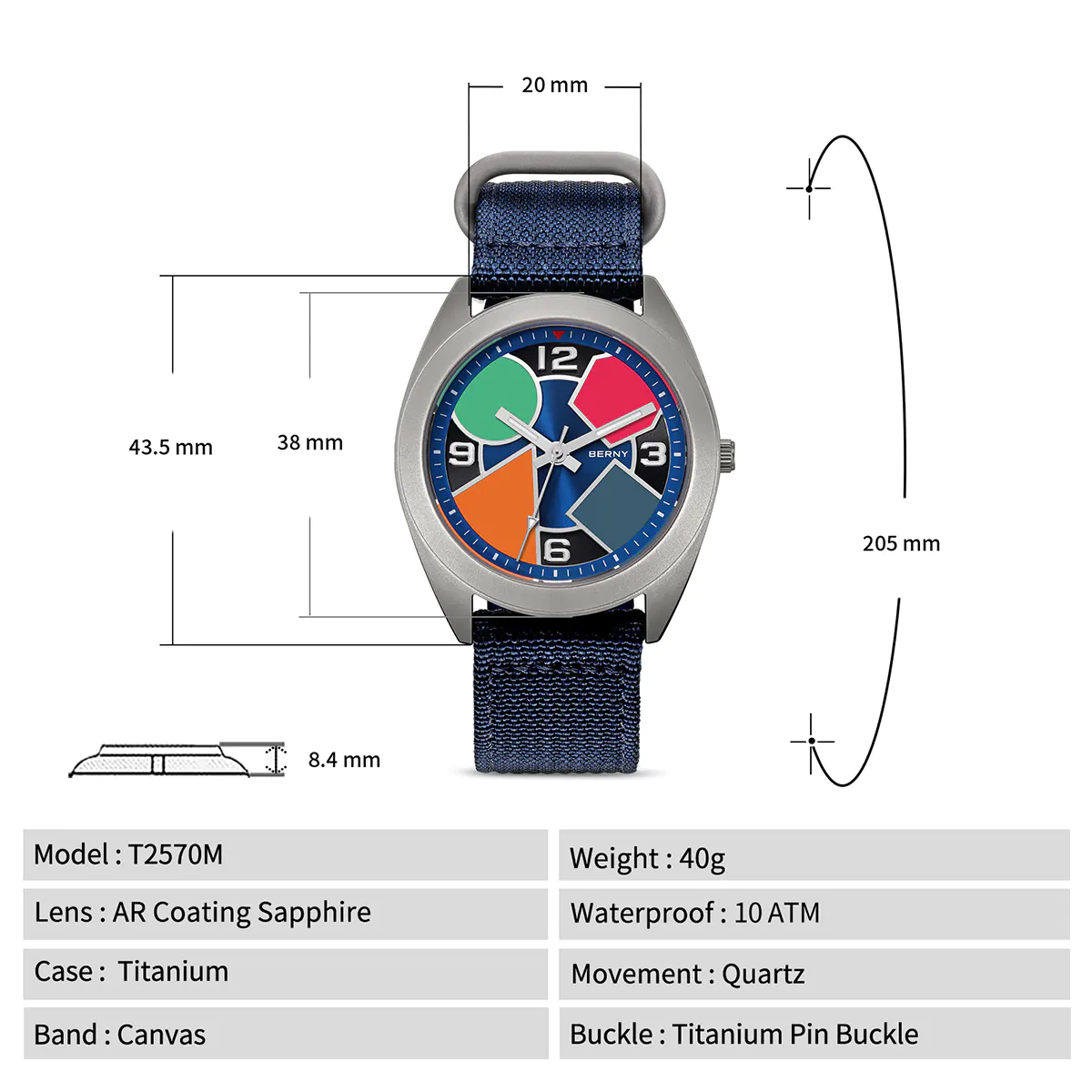 BERNY-Men Quartz Titanium Dress Watch-T2570M - Image 5