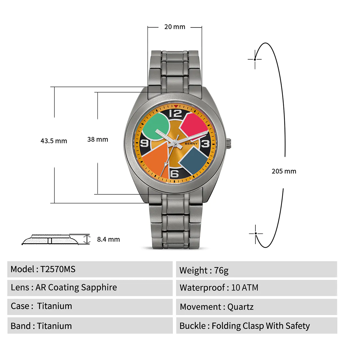 BERNY-Men Quartz Titanium Dress Watch-T2570MS - Image 5