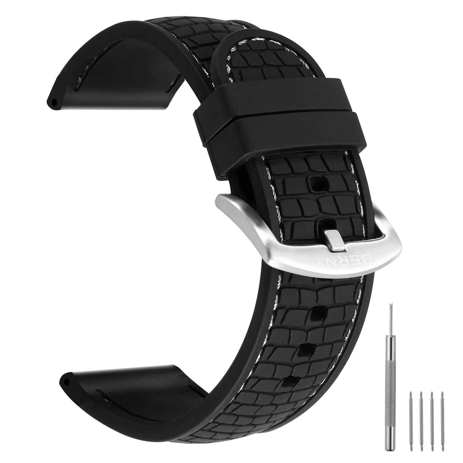BERNY-Silicone Tire texture Stitched Watch Strap - Image 4