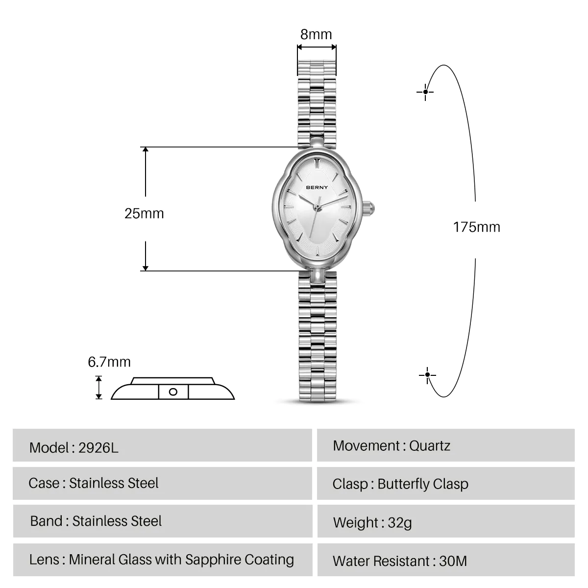 BERNY-Women Quartz Dress Watch-2926L - Image 5