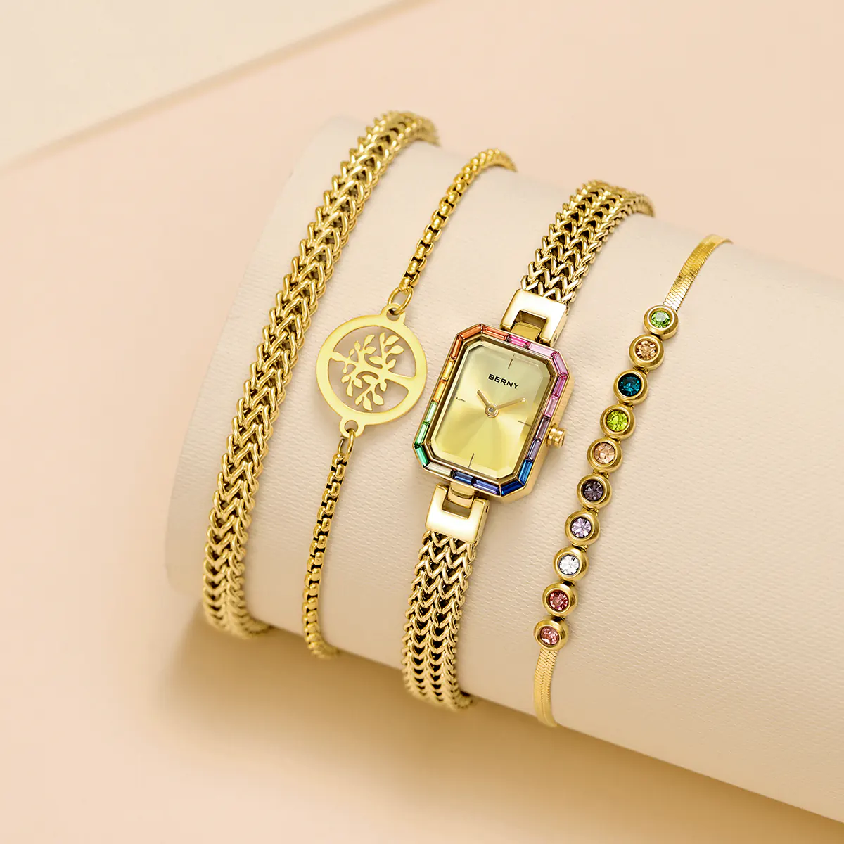 BERNY-Women Quartz Square Gold Watch-2923L - Image 6
