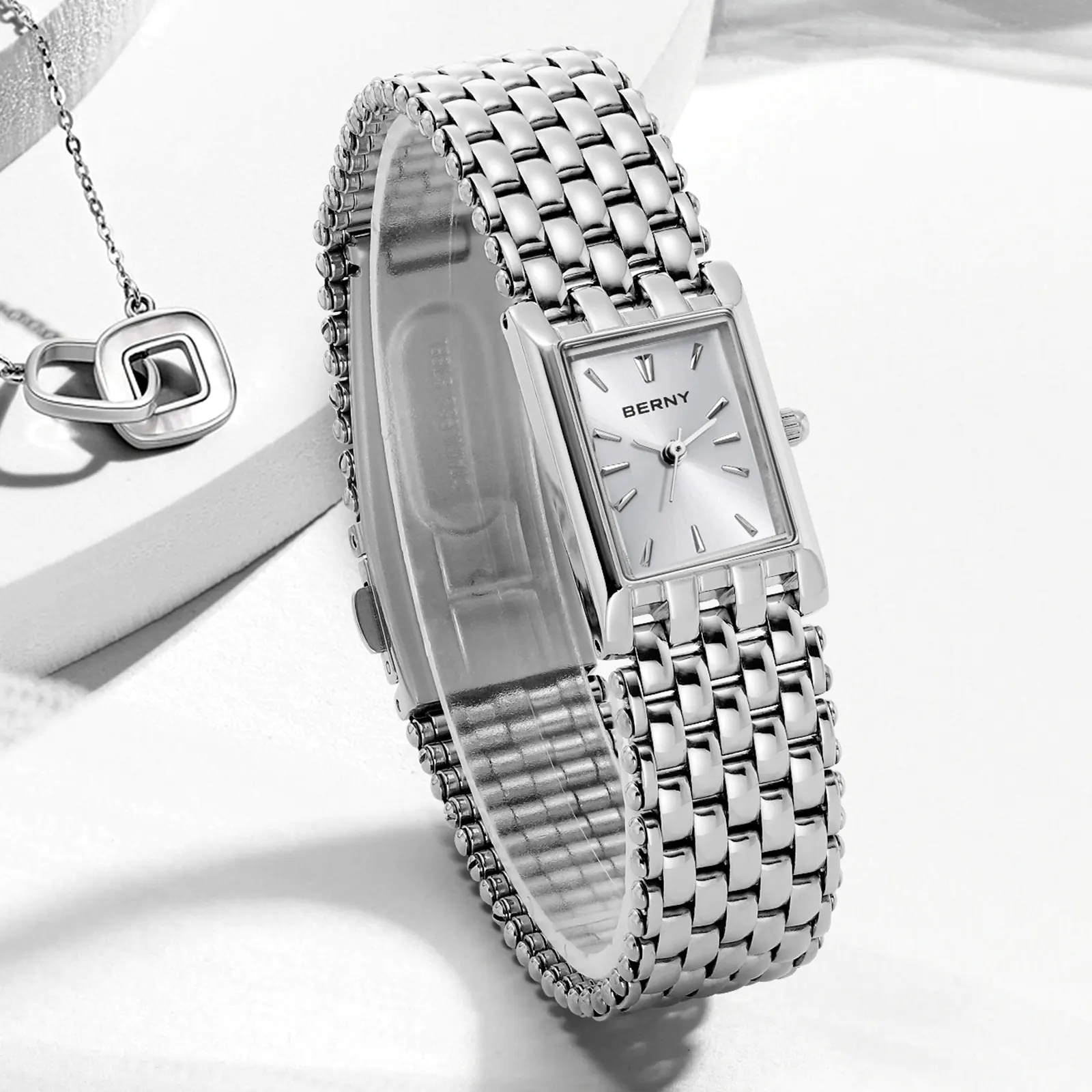 BERNY-Women Quartz Square Silver Watch-2066L - Image 5