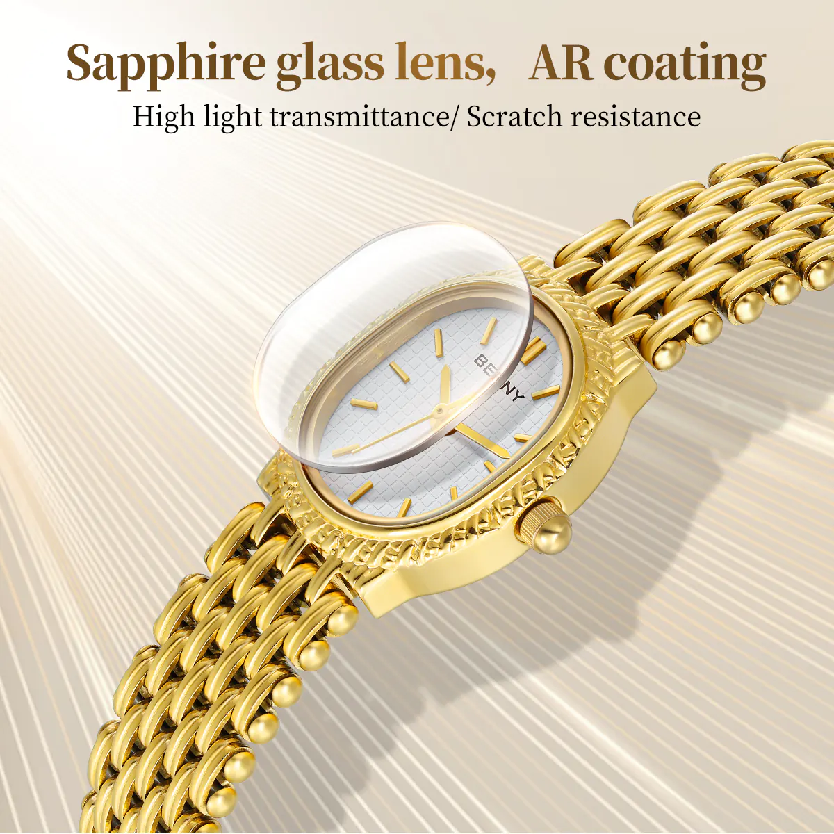 BERNY-Women Quartz Tonneau Gold Watch-2146L - Image 3