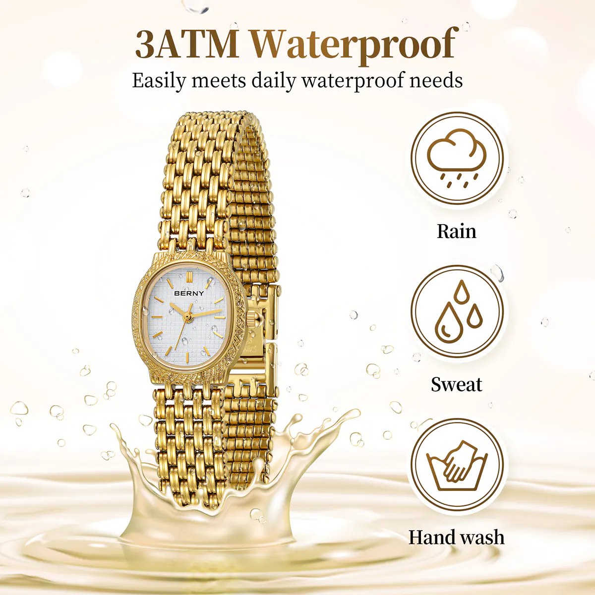 BERNY-Women Quartz Tonneau Gold Watch-2146L - Image 4