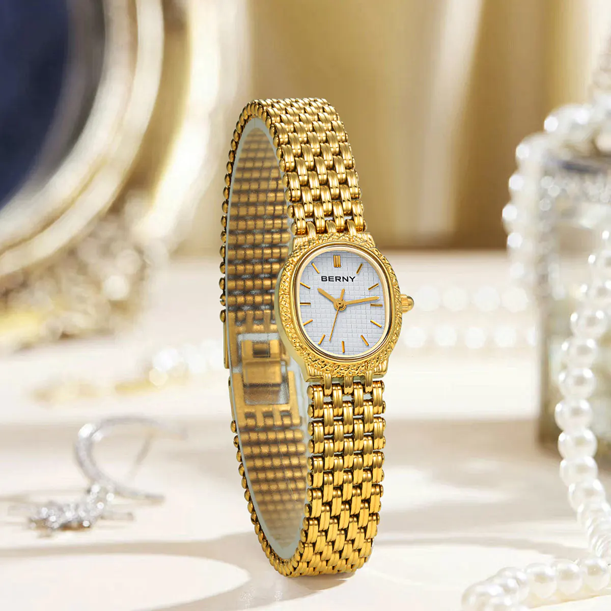 BERNY-Women Quartz Tonneau Gold Watch-2146L - Image 8