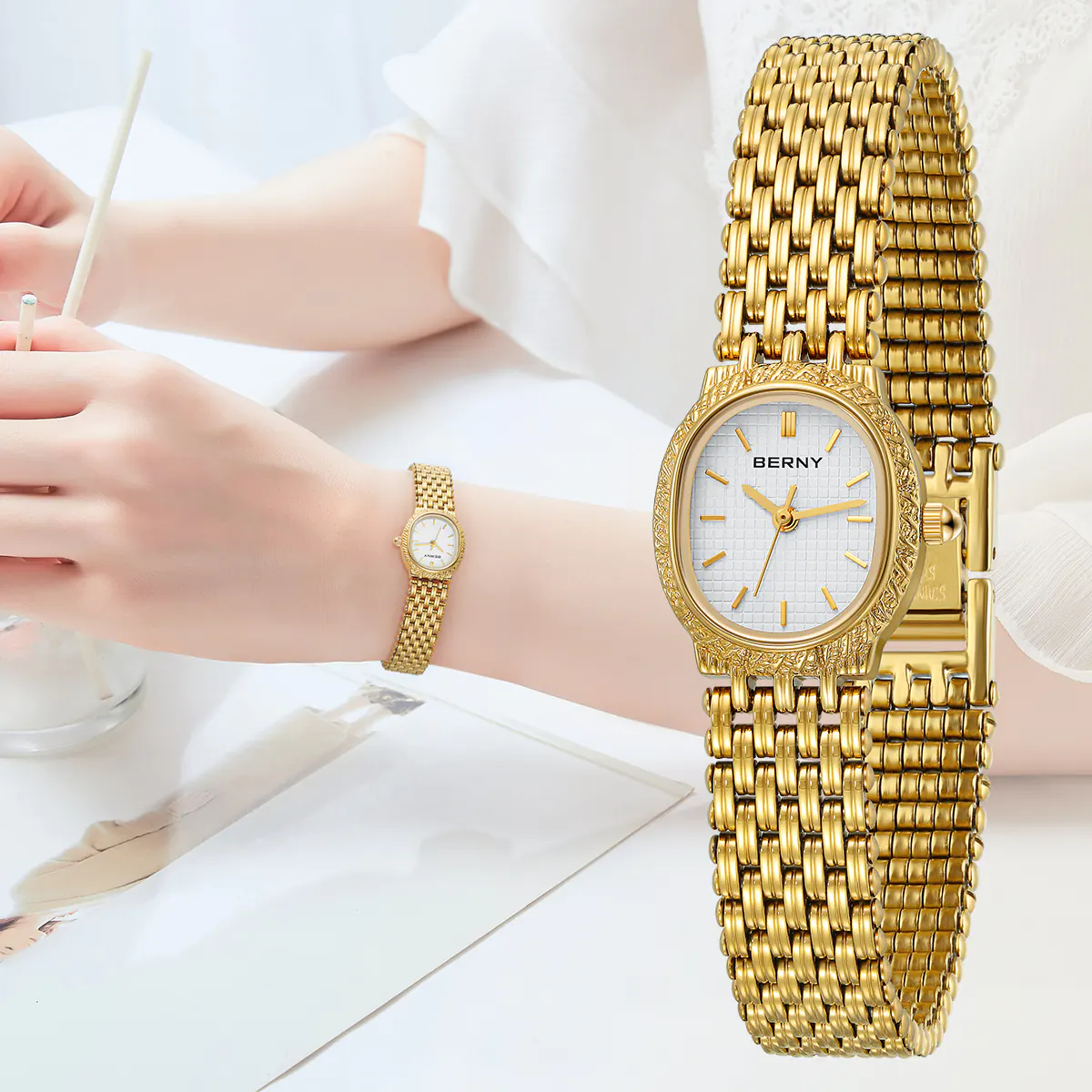 BERNY-Women Quartz Tonneau Gold Watch-2146L - Image 9
