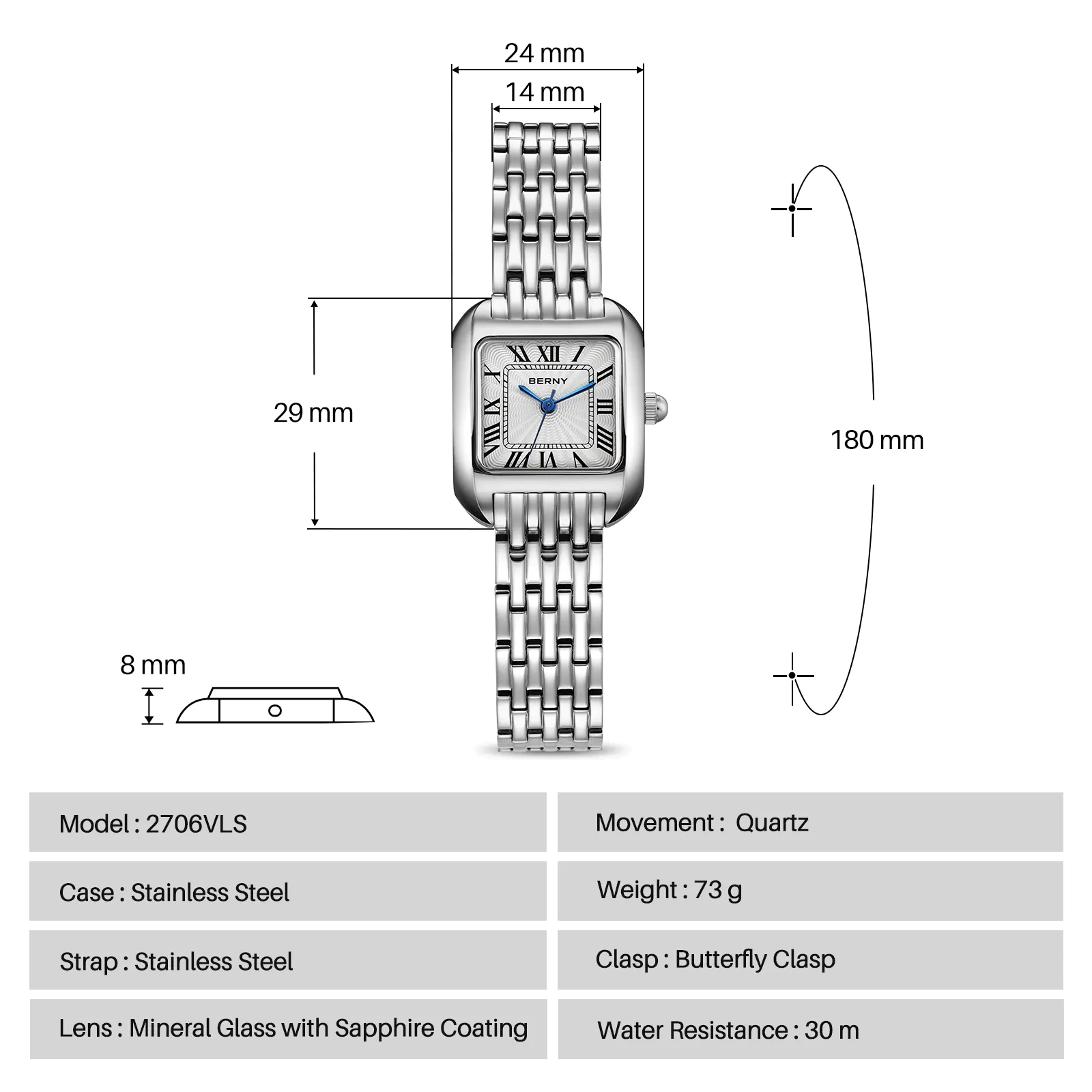 BERNY-Women Quartz Watch-2706VLS - Image 8